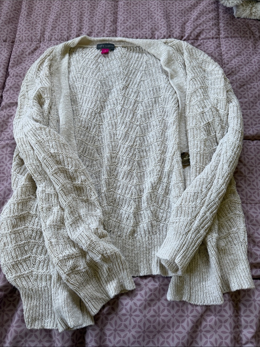 Vince Camuto Open-Front Cream Cable Knit Cardigan